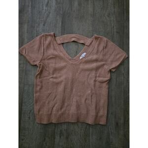 MADEWELL Women’s Pink Mauve Knit Linen Silk Blend Short Sleeved Sweater Size L